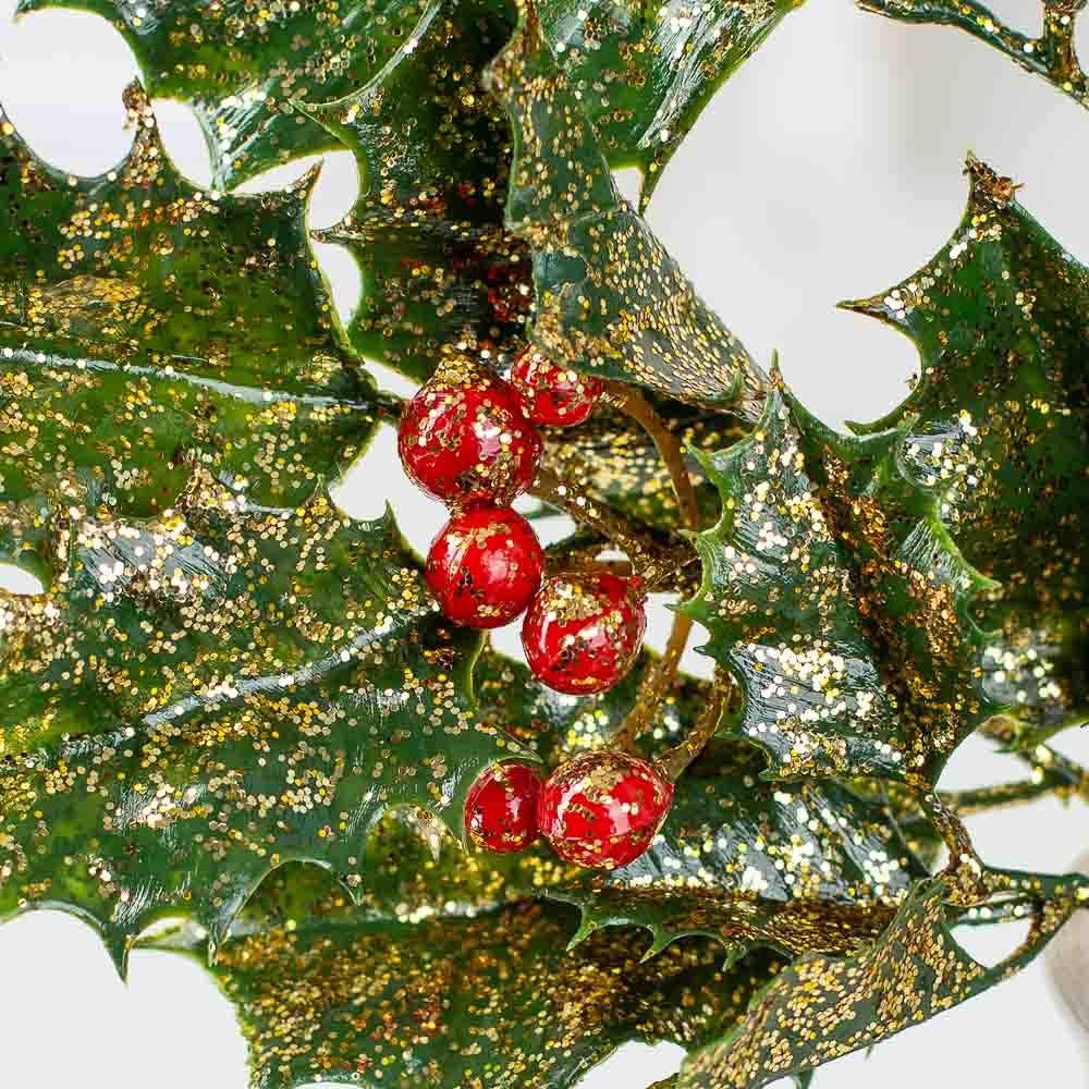 18" Gold-Accented Holly and Berry Stems (Pack of 12)