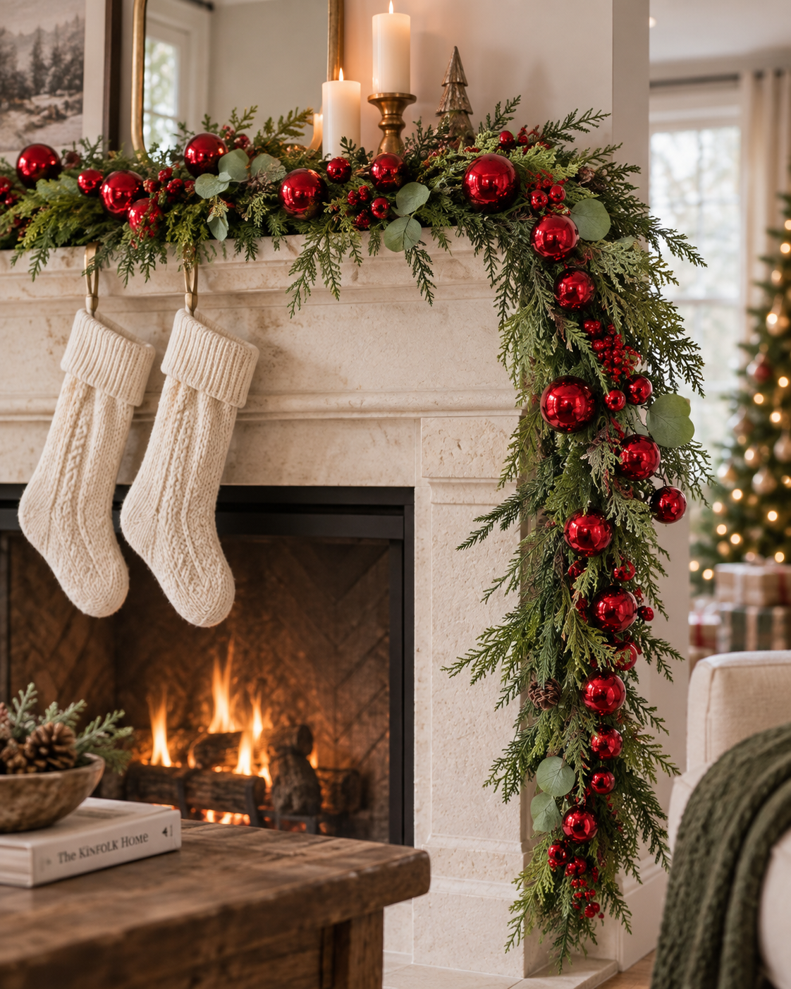 Classic Christmas Red Ornament Garland – 6 ft